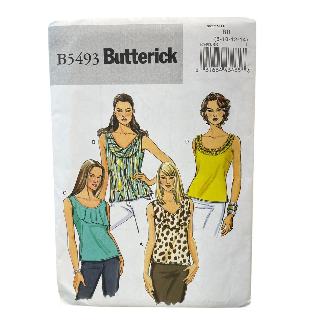 Butterick B5493 Misses' Tops Sewing Pattern Size 8-14 Easy UNCUT FF